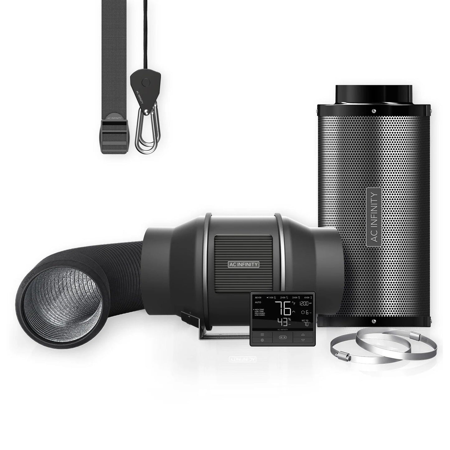 AC Infinity - Complete Air Filtration Kit Pro | Inline Fan, WIFI 69 Pro Smart Controller, Carbon Filter & Ducting - 6" Kit (AC-FKT6)
