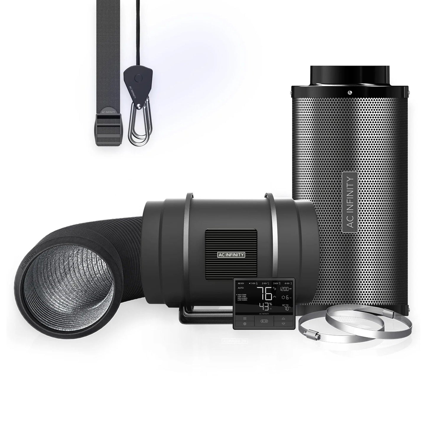 AC Infinity - Complete Air Filtration Kit Pro | Inline Fan, WIFI 69 Pro Smart Controller, Carbon Filter & Ducting - 8" Kit (AC-FKT8)