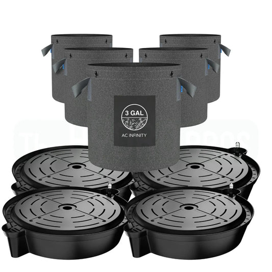 AC Infinity 3 Gallon Fabric Pots And Base Combo - Pack of Five