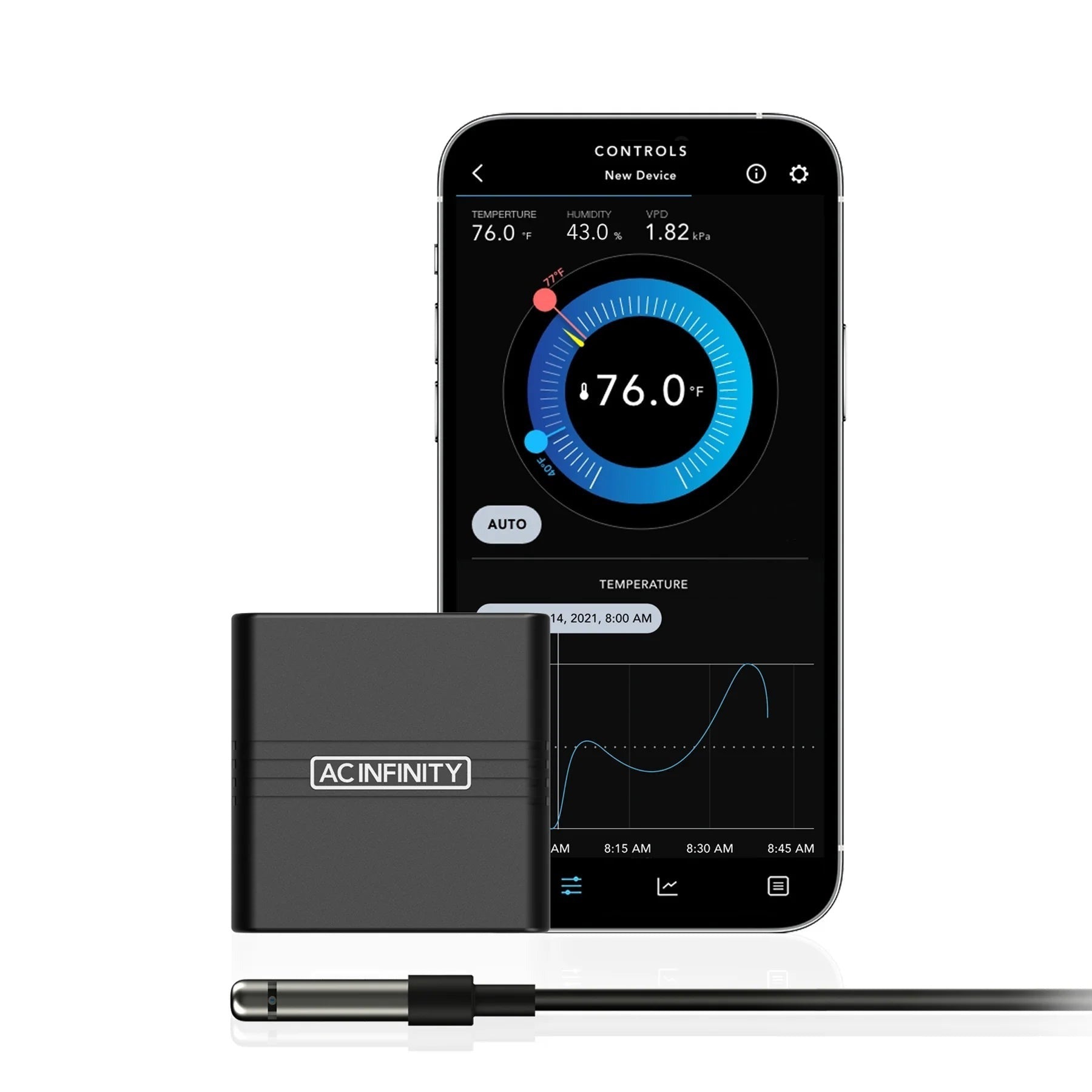 AC Infinity Cloudcom A1 Mini Smart Thermo-Hygrometer + 12ft External Sensor (AC-CCA1)