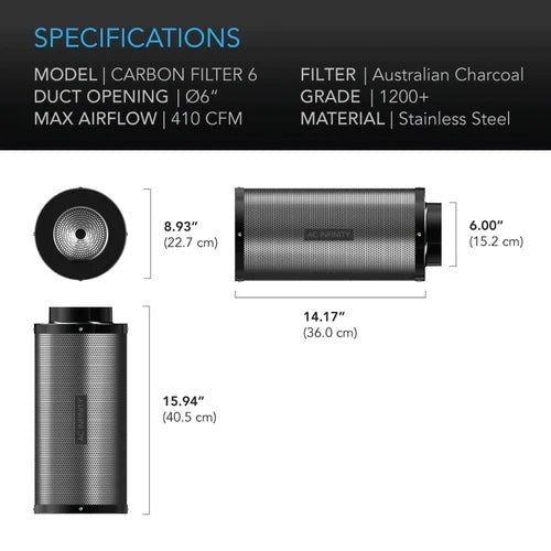 AC Infinity Duct Carbon Filter - 6" (697 m3/h) | AC-DCF6