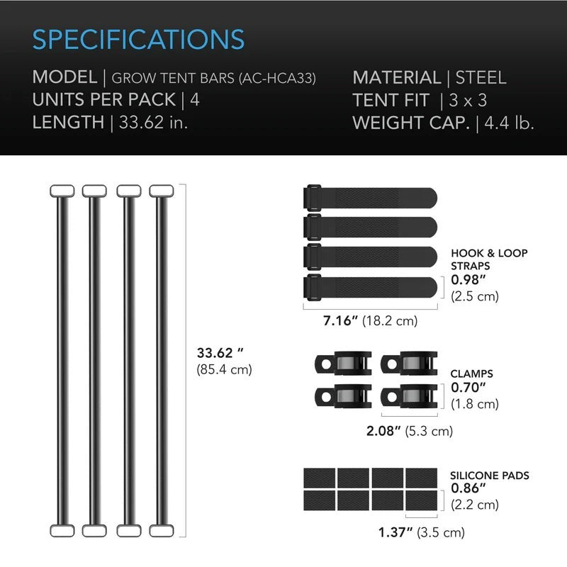 AC Infinity Grow Tent Mounting Bars - 3x3 (AC-HCA33)