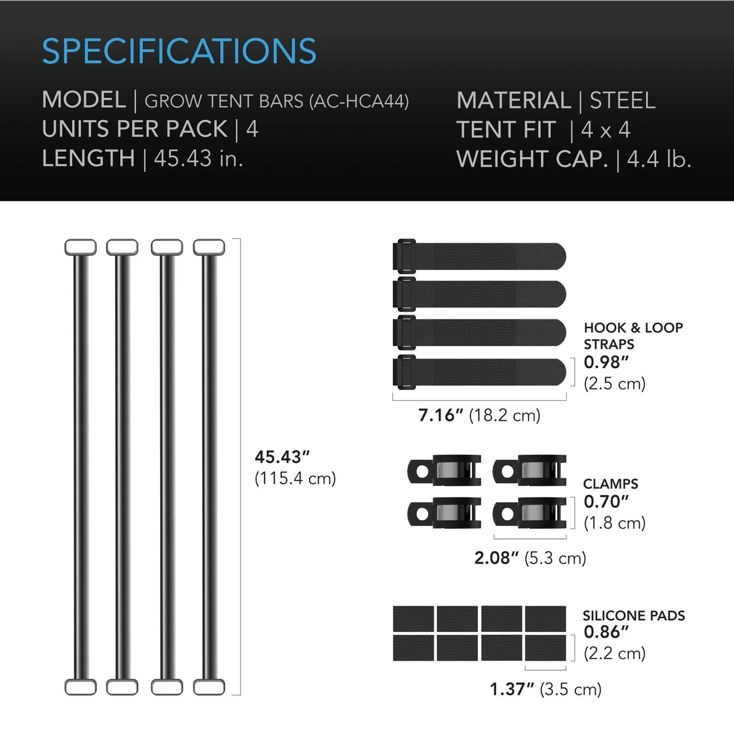 AC Infinity Grow Tent Mounting Bars - 4x4 (AC-HCA44)