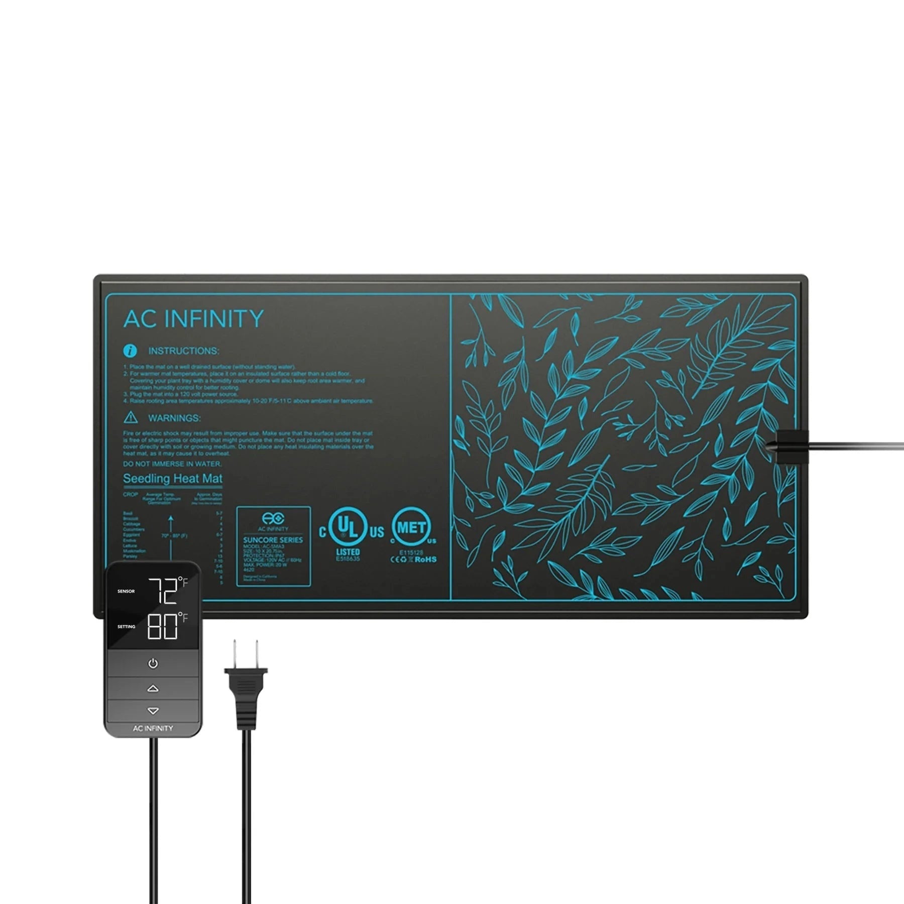 AC Infinity SUNCORE H3 Heat Mat with Digital Controller - AC-SMH3 (10” x 20.75”)