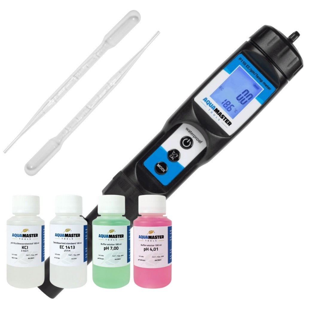 Aqua Master P110 Pro EC-pH-Temp Combo Pen - P110 + AM 4 Pack Solution + 2x5ml Pipettes