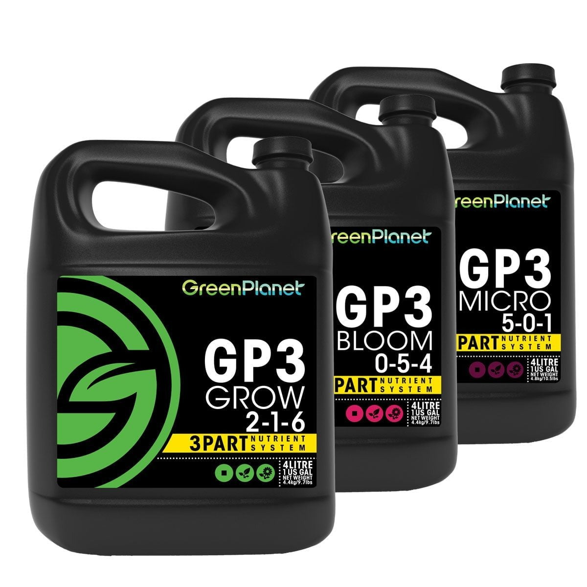 Green Planet - Grow, Bloom, Micro 3-Part Nutrient Hydroponics (GP3) - Grow / 23L