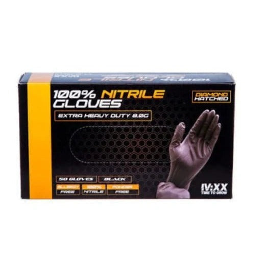 IVXX Box of 8g Black Nitrile Hatched Gloves - Medium