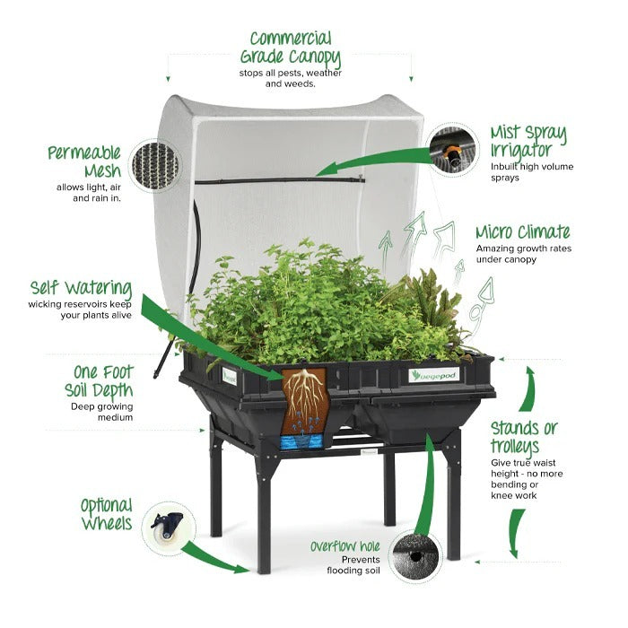 Vegepod Garden Bed with Canopy & Stand - Small - Include Small Stand
