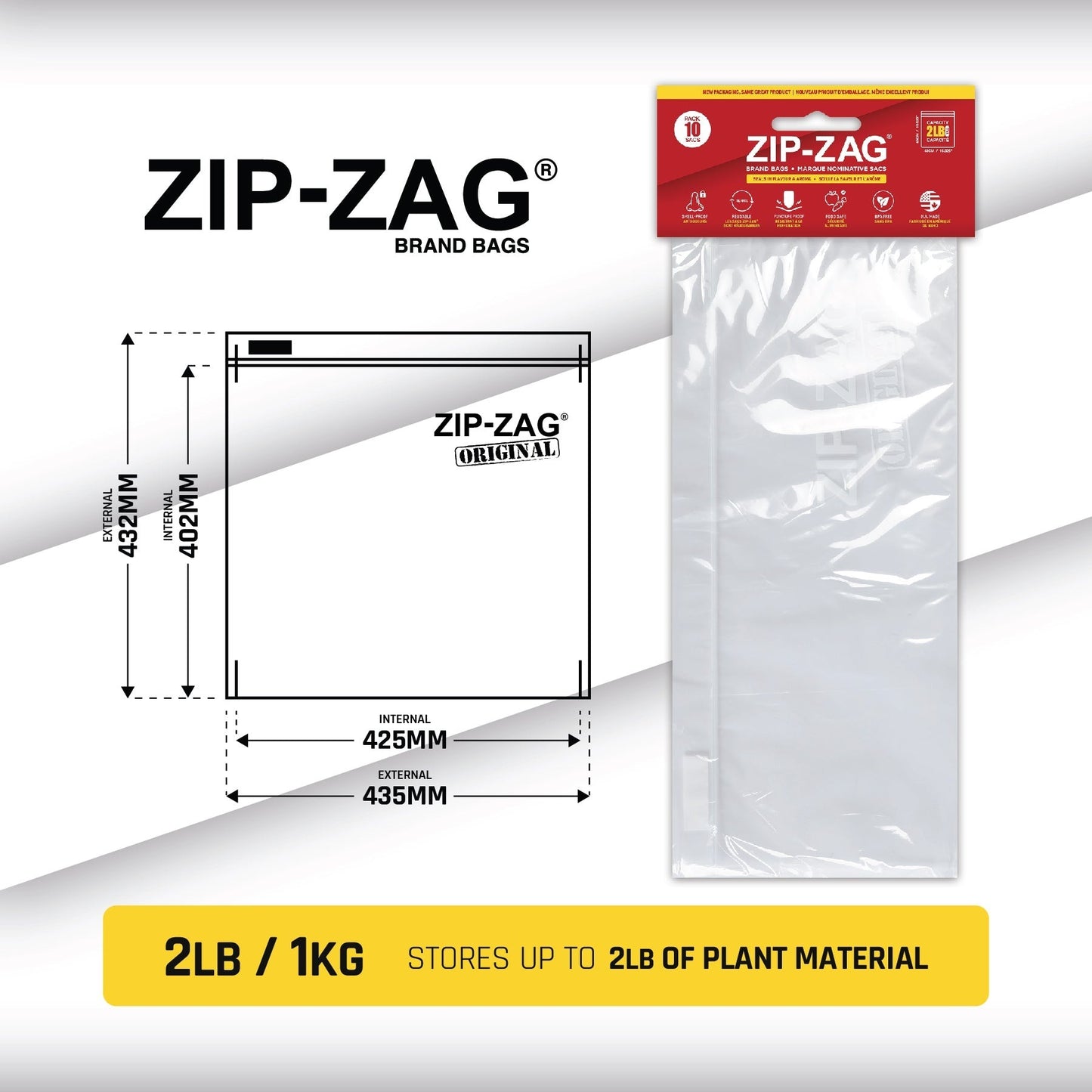 Zip-Zag Brand Smellproof Bags - 1KG | XL 10 Pack)