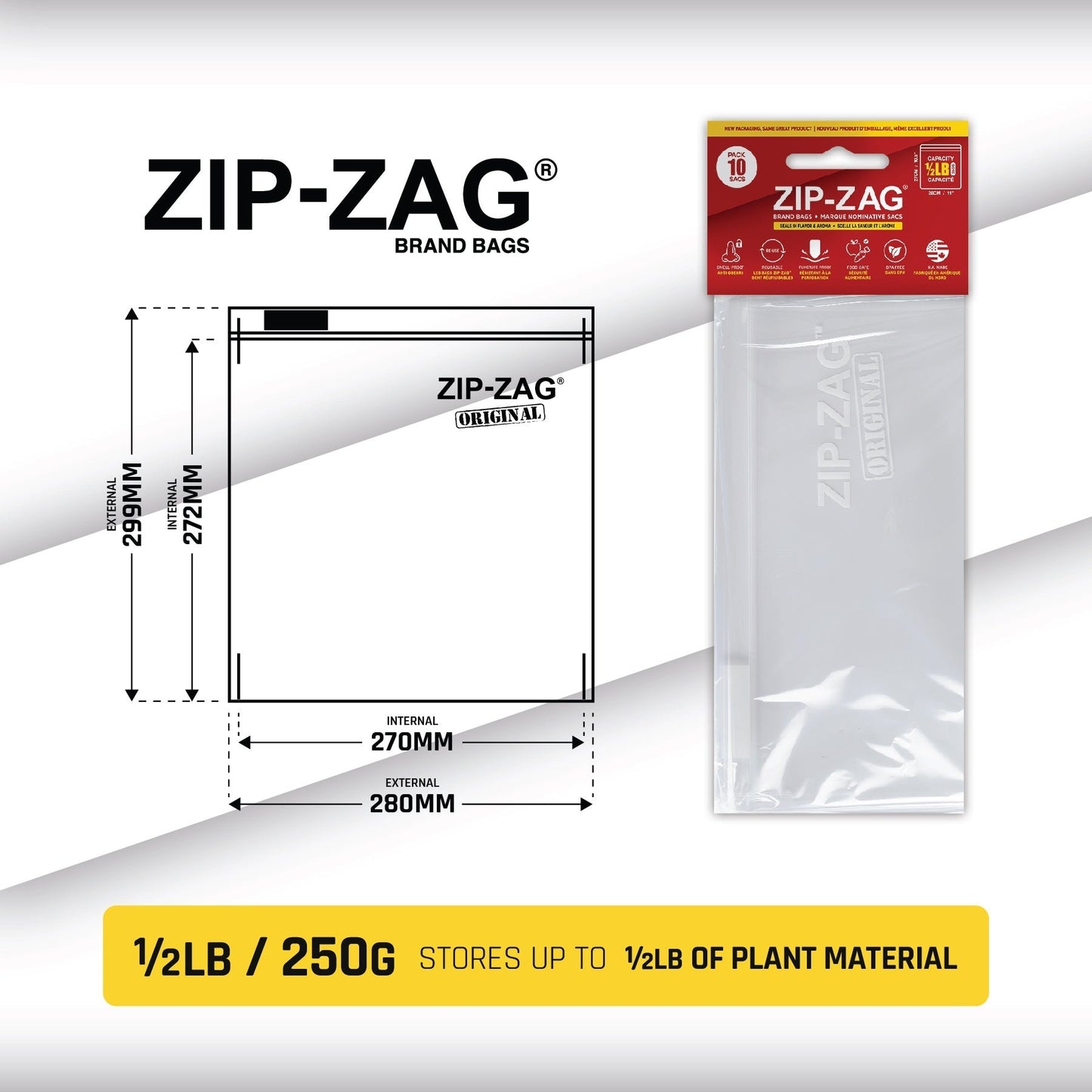 Zip-Zag Brand Smellproof Bags - 250g | Large (10 Pack)